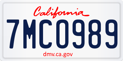 CA license plate 7MCO989