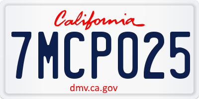 CA license plate 7MCP025