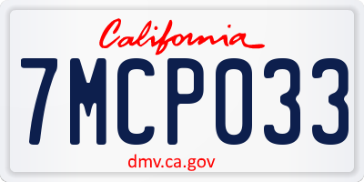 CA license plate 7MCP033