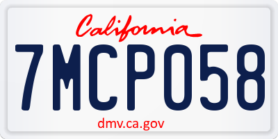 CA license plate 7MCP058