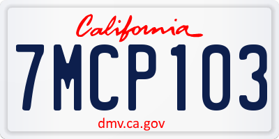 CA license plate 7MCP103