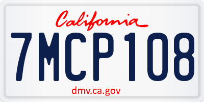 CA license plate 7MCP108
