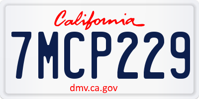 CA license plate 7MCP229