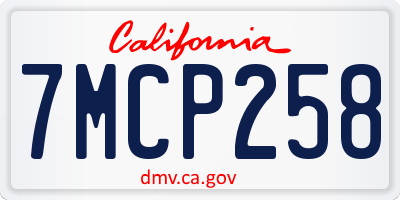 CA license plate 7MCP258