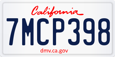CA license plate 7MCP398