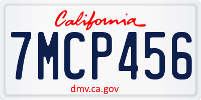CA license plate 7MCP456