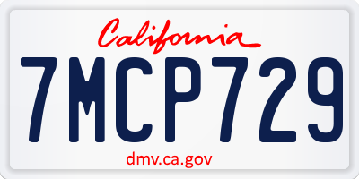 CA license plate 7MCP729