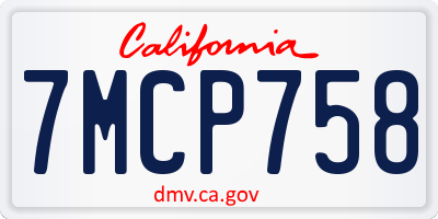 CA license plate 7MCP758