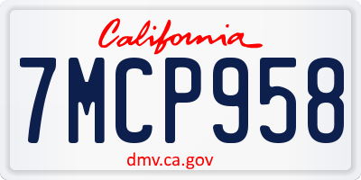 CA license plate 7MCP958