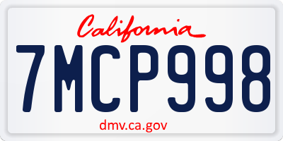 CA license plate 7MCP998