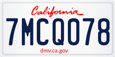 CA license plate 7MCQ078