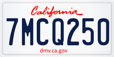 CA license plate 7MCQ250