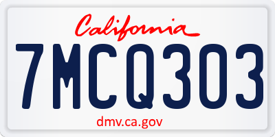 CA license plate 7MCQ303