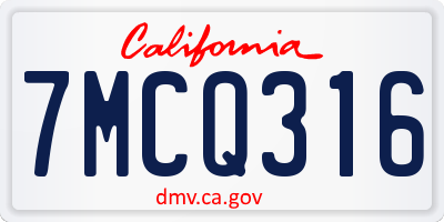 CA license plate 7MCQ316