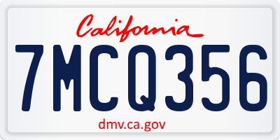 CA license plate 7MCQ356