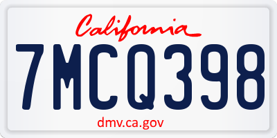 CA license plate 7MCQ398