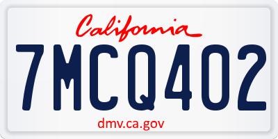 CA license plate 7MCQ402