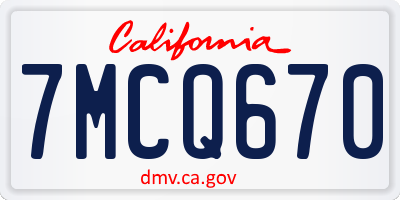 CA license plate 7MCQ670
