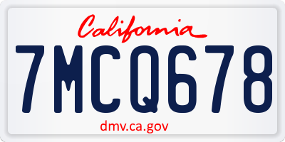 CA license plate 7MCQ678