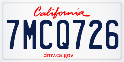 CA license plate 7MCQ726