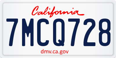 CA license plate 7MCQ728