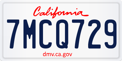 CA license plate 7MCQ729