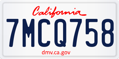 CA license plate 7MCQ758