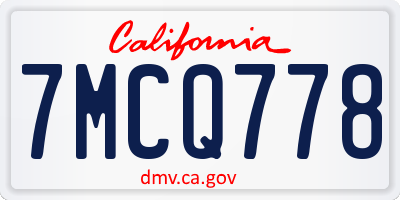 CA license plate 7MCQ778