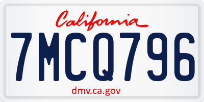 CA license plate 7MCQ796