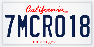 CA license plate 7MCR018