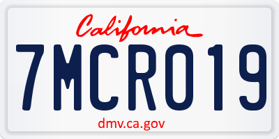 CA license plate 7MCR019