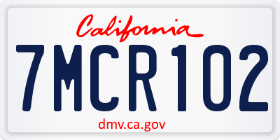 CA license plate 7MCR102