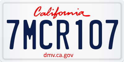 CA license plate 7MCR107