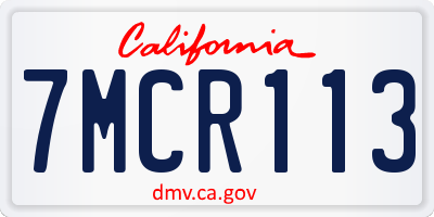 CA license plate 7MCR113