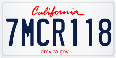 CA license plate 7MCR118
