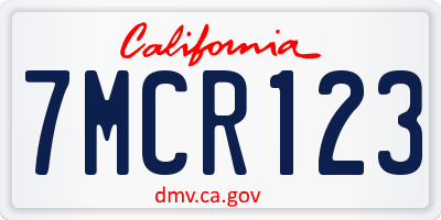 CA license plate 7MCR123