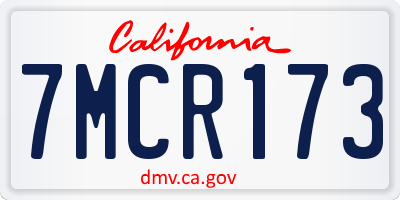 CA license plate 7MCR173