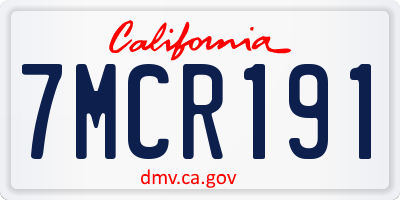 CA license plate 7MCR191