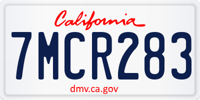 CA license plate 7MCR283
