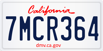CA license plate 7MCR364
