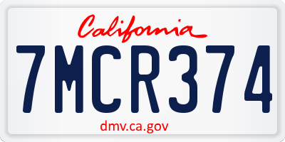CA license plate 7MCR374