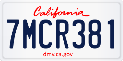 CA license plate 7MCR381