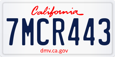 CA license plate 7MCR443