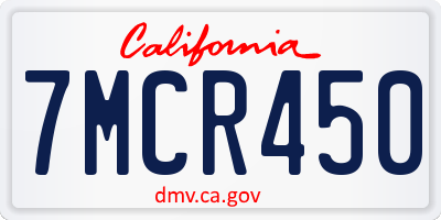 CA license plate 7MCR450