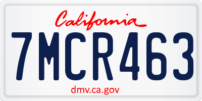 CA license plate 7MCR463