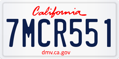 CA license plate 7MCR551