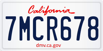 CA license plate 7MCR678