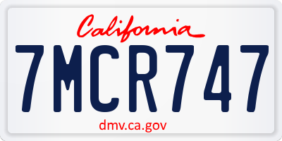 CA license plate 7MCR747