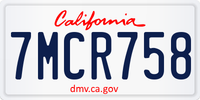 CA license plate 7MCR758