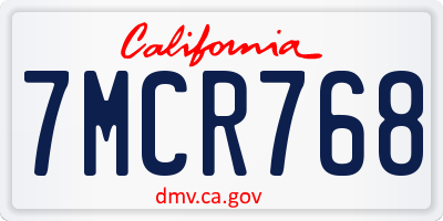 CA license plate 7MCR768